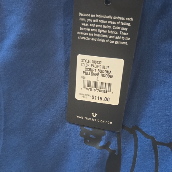 True Religion Royal Blue Hoodie Sweatshirt for Men - Picture 5 of 6